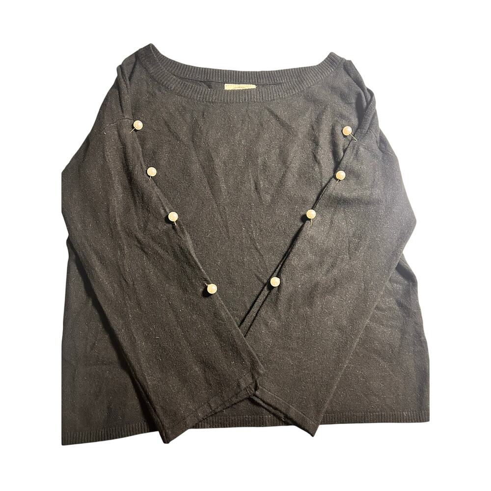 Muche et Muchette Black Pearl Embellished Sweater Soft Knit Elegant OS